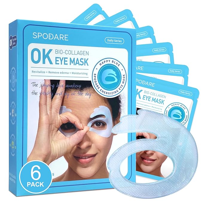 OK Shape Eye Masks, 360° Fit Under Eye Patches with Retinol and Collagen, Firming & Hydrating Eye Mask for Wrinkles and Puffy Eyes, Self Care Gifts for Women - 6 Pairs, Happy Blue
