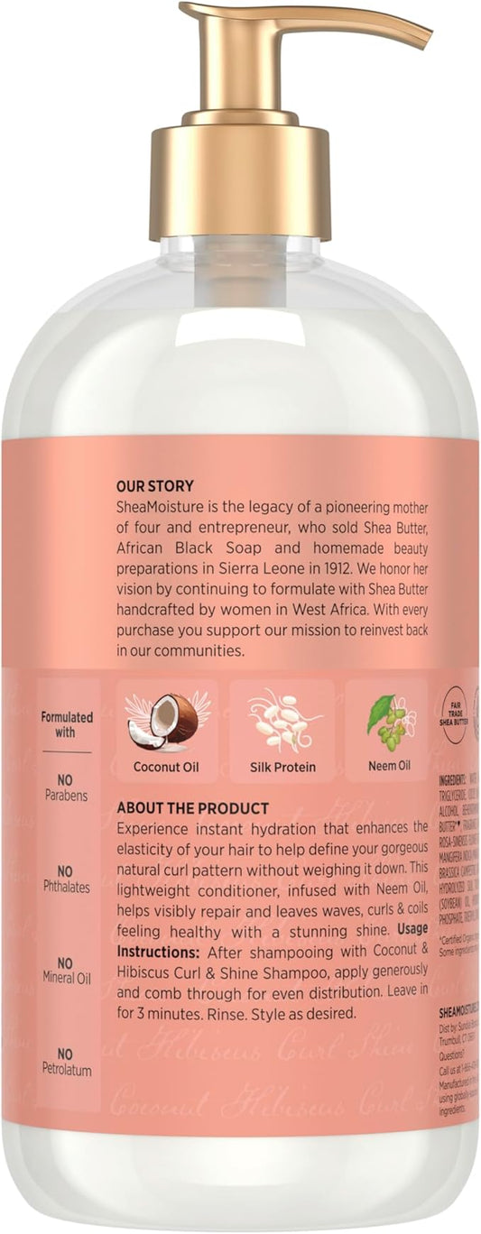 Shea Moisture Curl & Shine Conditioner Coconut & Hibiscus, for Thick, Curly Hair, to Moisturize & Soften, 24 oz
