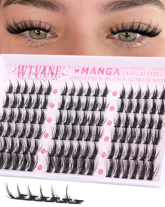 Wtvane Lash Clusters Manga Eyelash Clusters Wispy Lash Clusters with Spikes 10-16mm Natural Cluster Eyelashes Extensions Anime False Eyelashes with Thin Band Fairy Lashes Cluster DIY Lash Extensions