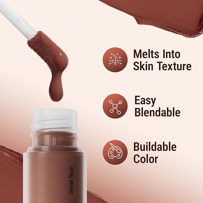 Exmiloo Liquid Blush - Lightweight Liquid Blush for Cheeks - Long-Lasting Liquid Matte Blush Makeup, Blendable & Buildable, Vegan & Cruelty-Free, Velvet Rose