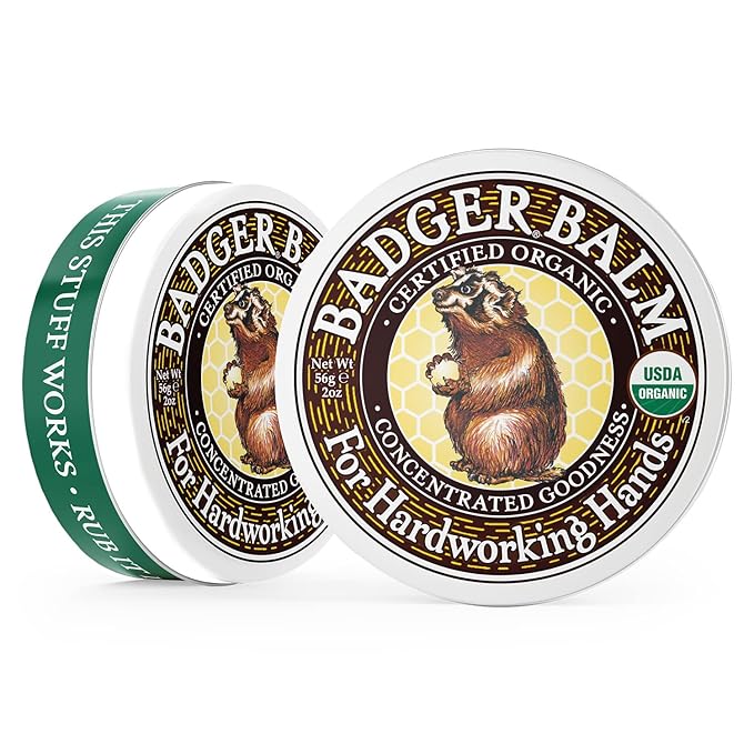 Badger Healing Balm, Hard Working Hands Cream, Organic Hand Cream for Dry Cracked Hands, Long Lasting Hand Moisturizer/Dry Hands Treatment, 2 oz Tin, 2-Pack