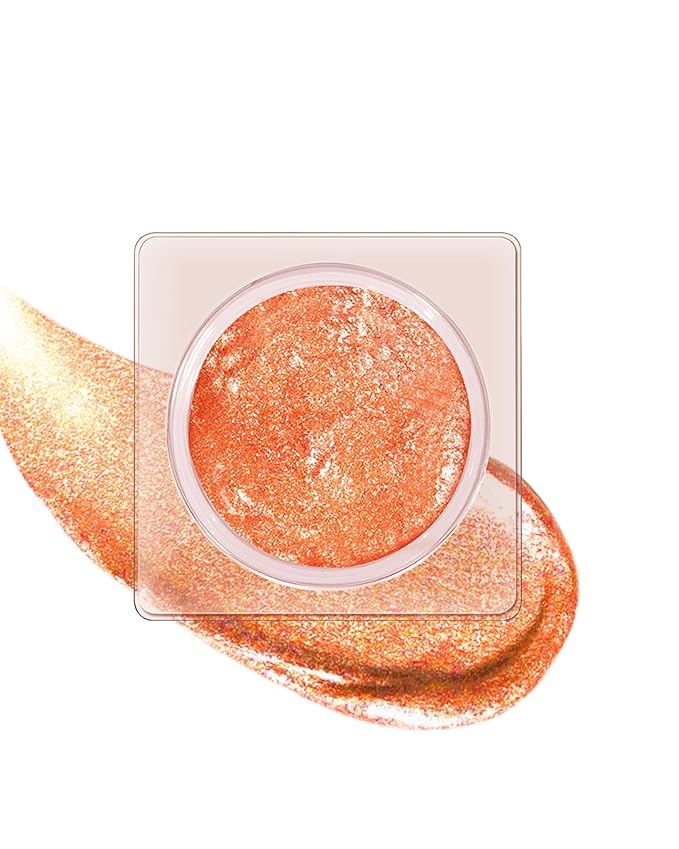 Sparkle Single Eyeshadow Cream, Orange Mousse Glitter Highly Pigmented Eye Shadow, Long-Lasting Blendable Shimmer Eyeshadow, Lightweight Eye Shadow Makeup Palette Christmas Party Gift for Women-08