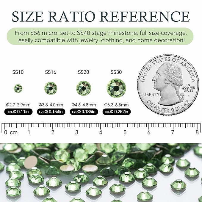 Meibite Light Green Flatback Rhinestones, Glass Rhinestones for Nail Art and Craft, Glue Fix, Loose Crystal Gemstones(Lt.Green, SS20, 1440pcs, 4.6-4.8mm)