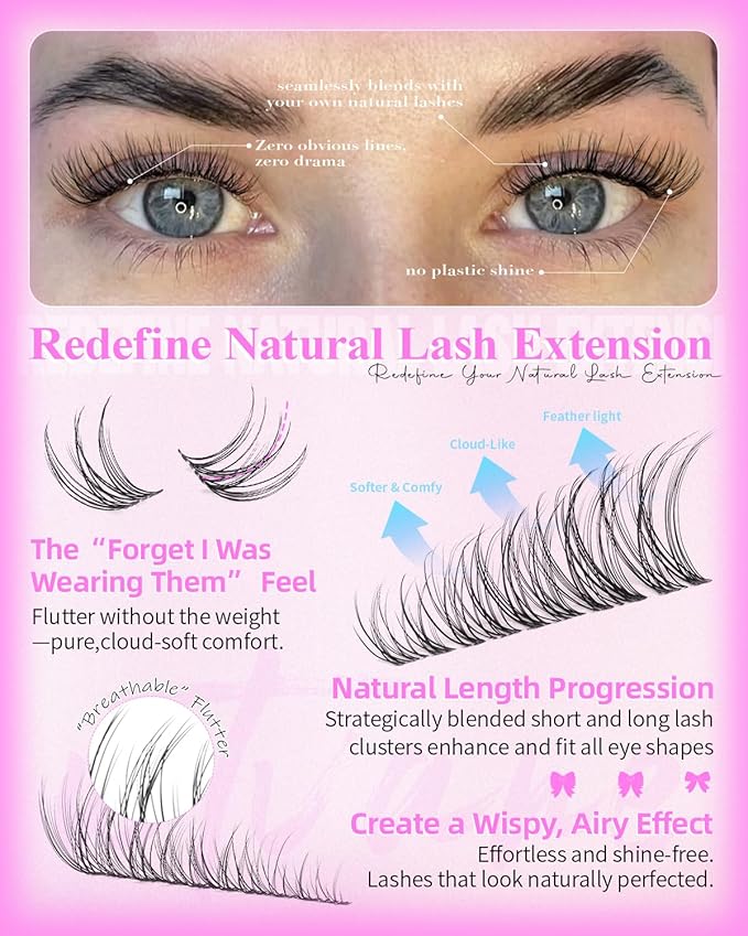 Natural Lash Clusters Venus Wispy Cluster Eyelash Extensions Invisible Thin Band Eyelash Cluster 8-16mm DIY Lash Extensions with Clear Band Individual Lashes Clusters Natural Look by WTVANE