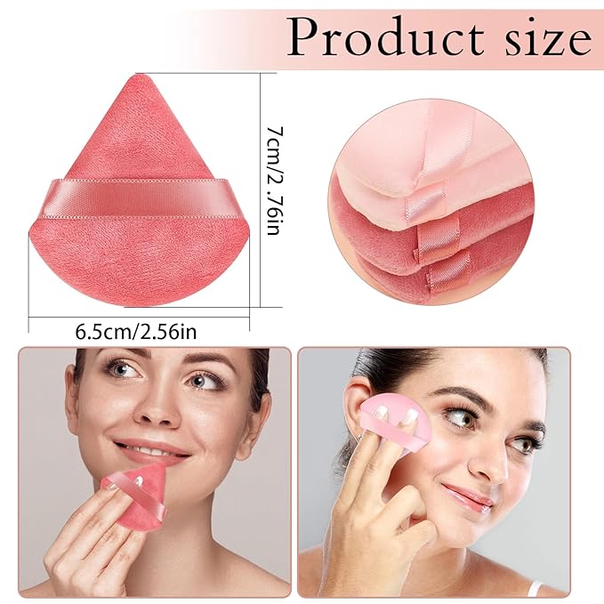 Pimoys 6 Pcs Powder Puff, Pink Valentines Day Gifts for Women Face Soft Triangle Makeup Puff Velet Makeup Sponge for Loose Powder (Pink)