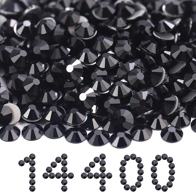 MEIBITE Flatback Rhinestones Bulk, 14400PCS Black Rhinestones for Clothes DIY Decoration Crafts, Black, SS20, 4.6-4.8mm