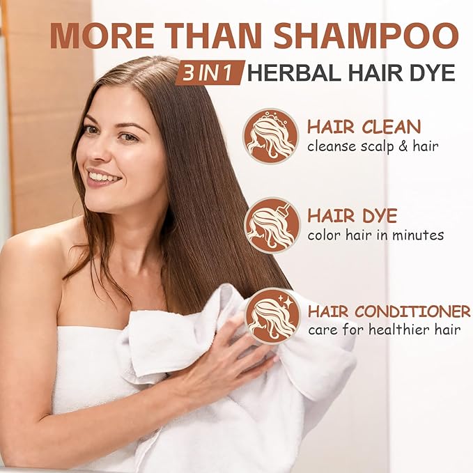 Instant Black Tea Hair Dye Shampoo for 100% Gray Hair Coverage, Natural Herbal Hair Color Shampoo Hair Dye, 3 in 1 Coloring & Care Formula Lasts 3-4 Weeks, Easy & Quick to Use for Women Men, 500ML
