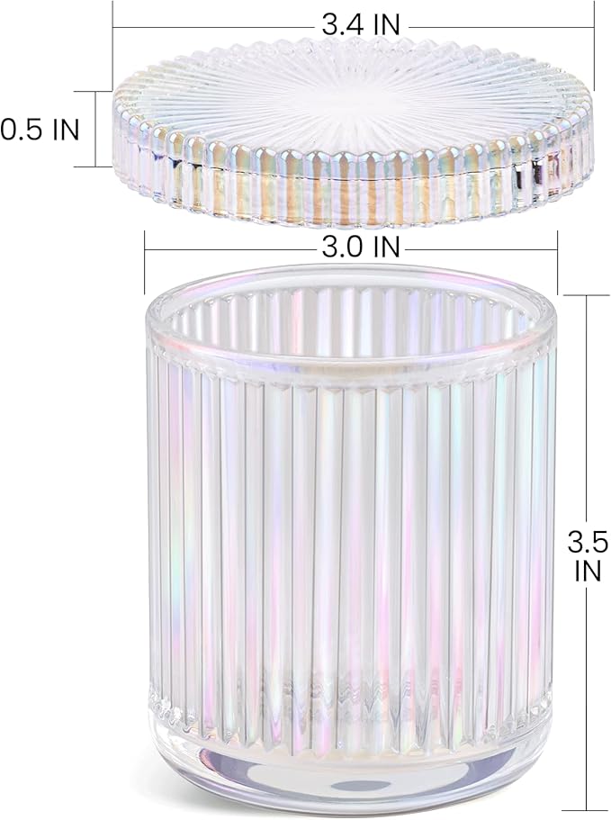 MKOSAB 2 Pack Qtip Holder - Apothecary Jars with Lids, Bathroom Organizers and Storage Canister for Cotton Balls,Swabs,Floss Picks,Hair Ties,Clear Glass Vintage Bathroom Decor Jar Set (Iridescent)
