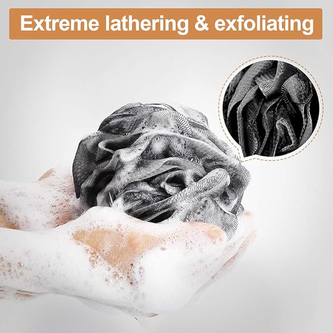 Loofah Bath Sponge, Novosun Soft Shower Sponge Set Extra Large Mesh Pouf Scrubber for Men and Women Exfoliate,Wash Sponge,Cleanse,Soothe Skin Pack of 4, XL 75g