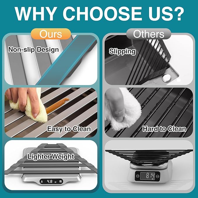 Triangular Dish Drying Rack, Sponge Holder for Kitchen Sink Multipurpose Over The Sink Aluminum Draining Rack Non-Slip, Easy to Clean and Space Saving, Triangular 16 x 9.5inch Matte Grey
