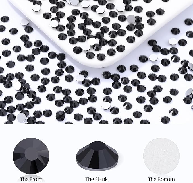 Meibite Black Flatback Rhinestones, Glass Rhinestones for Nail Art and Craft, Glue Fix, Loose Crystal Gemstones(Black, SS20, 2880pcs, 4.6-4.8mm)