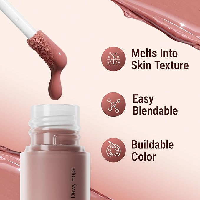 Exmiloo Liquid Blush for Cheeks, Lightweight Liquid Blush for a Natural Look, Buildable & Smooth Sheer Dewy Finish, Vegan & Cruelty-Free, Dewy Hope