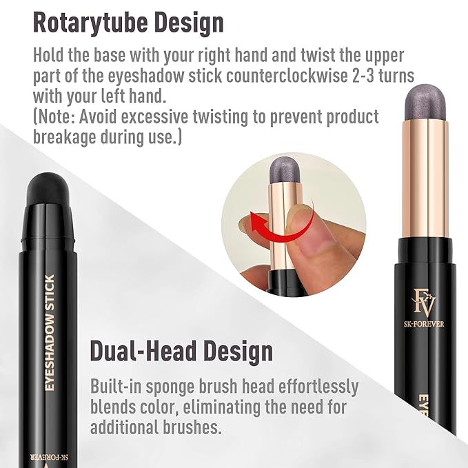 FV Cream Shimmer Eyeshadow Stick，Long Lasting & Waterproof, Multi-Use & High Pigment Eyeshadow Makeup Stick, Smoky Grey Shimmer