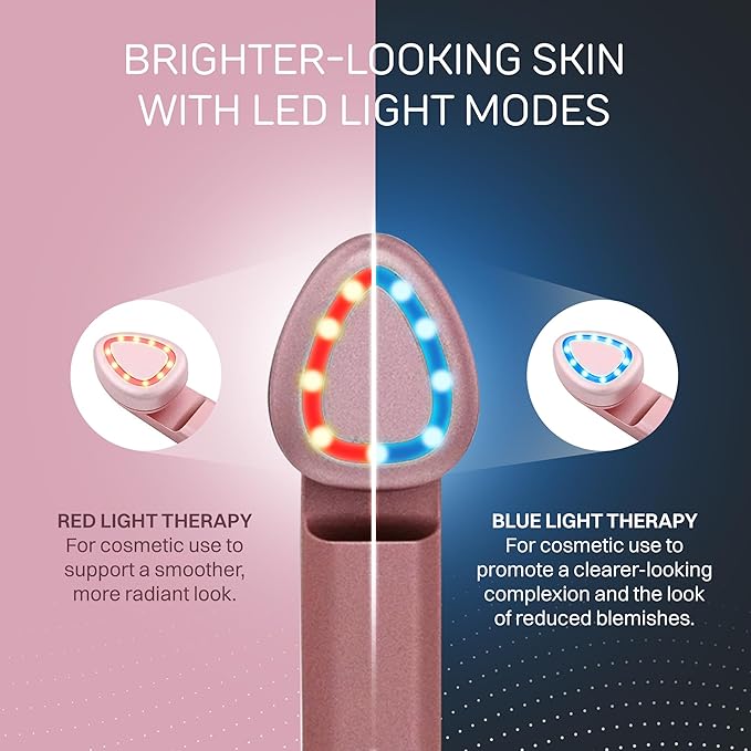 Lumina NRG Mini Glow Pro 5-in-1 LED Face Wand – Skin Lifting, Toning & Firming Facial Massager with EMS, Microcurrent, Red & Blue Light – at Home Neck Contouring Beauty Device & Sculpting Tool