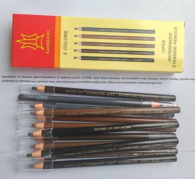 Eyebrow Pencils Brow Pencil Set For Marking, Filling And Outlining, Tattoo Makeup And Microblading Supplies Kit-Permanent Eye Brow Liners In, 12Pcs 5Colors(4Black6Brown2Gray）(Multicolor)