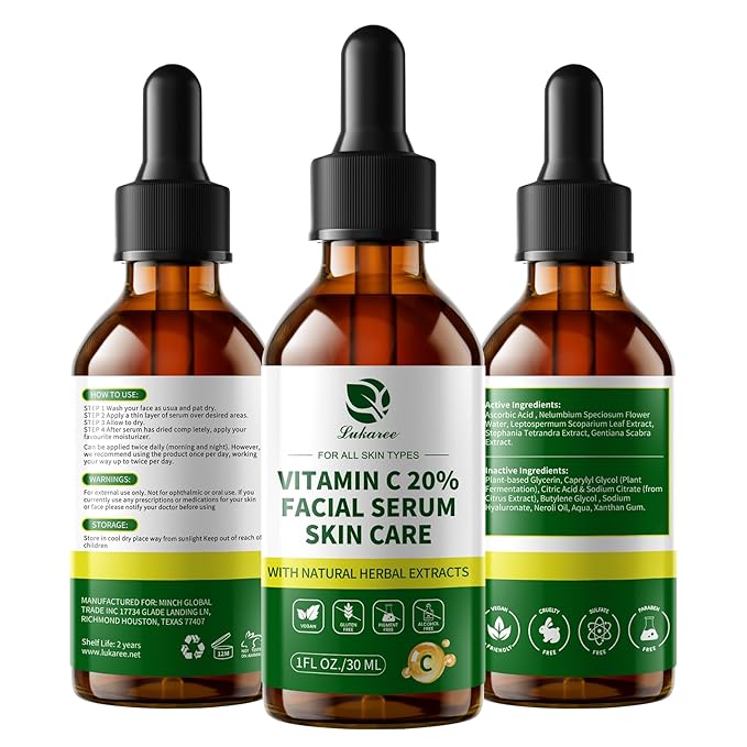 Lukaree Vitamin C Serum for Face – Brightening Vitamina C Facial Serum with Sodium Hyaluronate | Evens Skin Tone & Smooths Fine Lines | Antioxidant-Rich Beauty Product for All Skin Types,1 Fl Oz