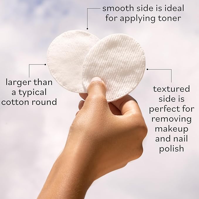 Sky Organics Organic Cotton Large Pads for Makeup Removal, Cleansing, Toner Application, 100% Pure Organic Cotton, GOTS Certified, Dual Textured Design