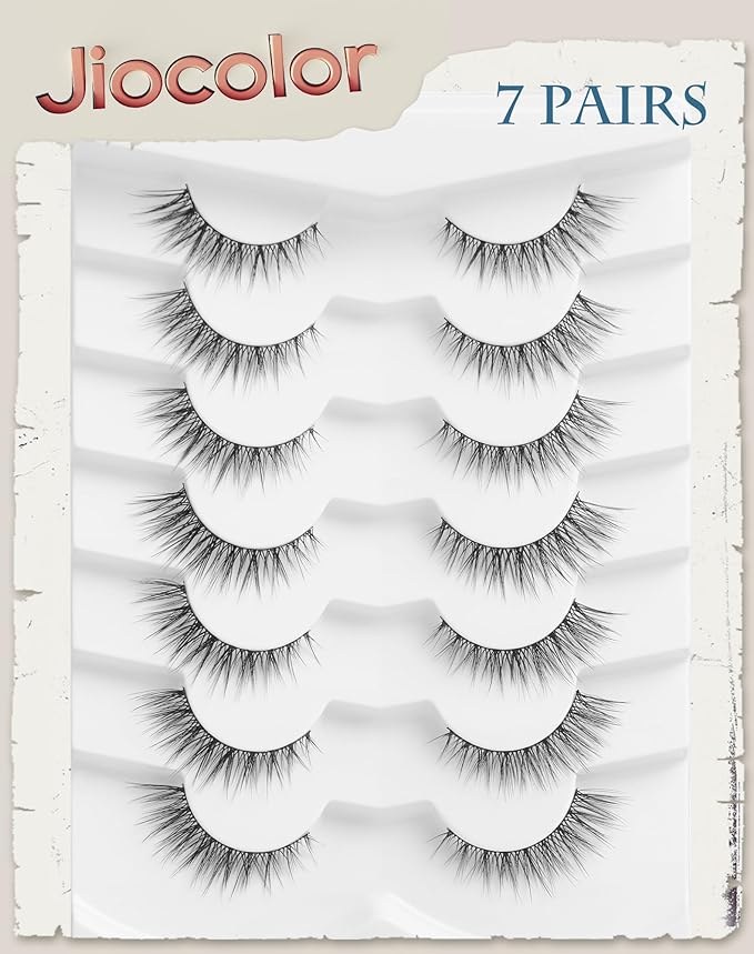 False Eyelashes Cat Eye Look Natural Short Lashes 3D Wispy Fake Eyelashes Foxy Eye Lashes 12mm Fluffy Wispies False Lashes Pack 7 Pairs S5
