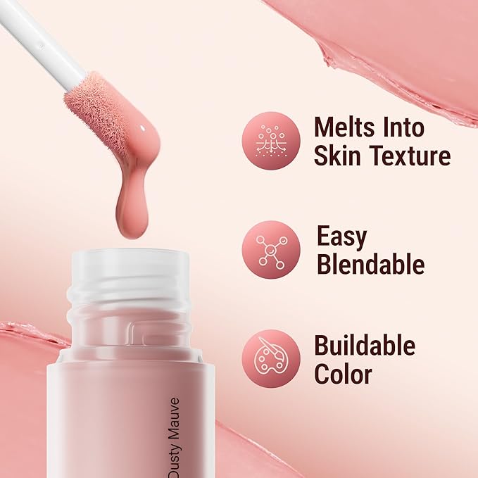 Exmiloo Liquid Blush for Cheeks, Long-Lasting Liquid Blush for Matte Finish, Lightweight Buildable Cheek Blush Makeup, Vegan & Cruelty-Free, Dusty Mauve