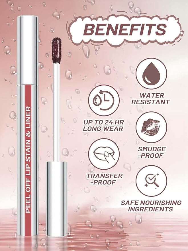 QCMME Lip Stain Peel Off Lip Liner Stain with Tweezer, Long Lasting Matte Lip Tint Tattoo, Highly Pigmented Color Lip Makeup, Waterproof Lipstick, Transfer-proof Lipstain for Women, Nude