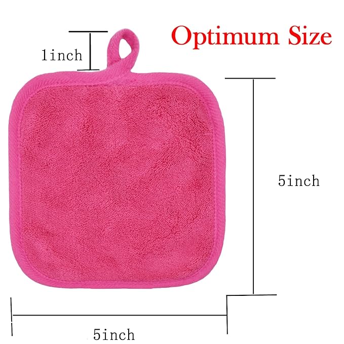 BloomSesame Makeup Remover Cloths for Face, Eye, Lips - Reusable Makeup Remover Pads Soft Microfiber Facial Cleansing Cloths 5 x 5 inch 6 Pack (Dark Pink)