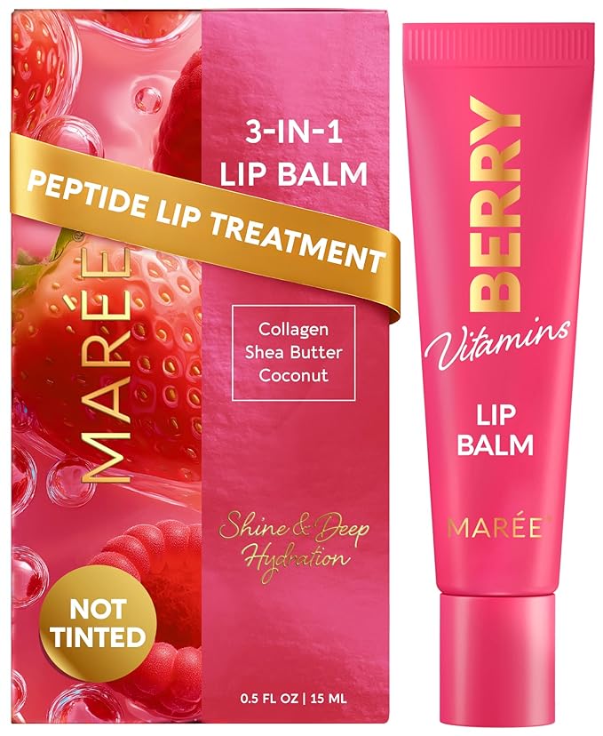 MAREE Lip Balm Hydrating – Lip Moisturizer For Very Dry Lips – Hydrating Lip Butter Balm with Hyaluronic Acid & Collagen – Peptide Lip Treatment Not Tinted – Balsamo Labial Hidratante de Labios