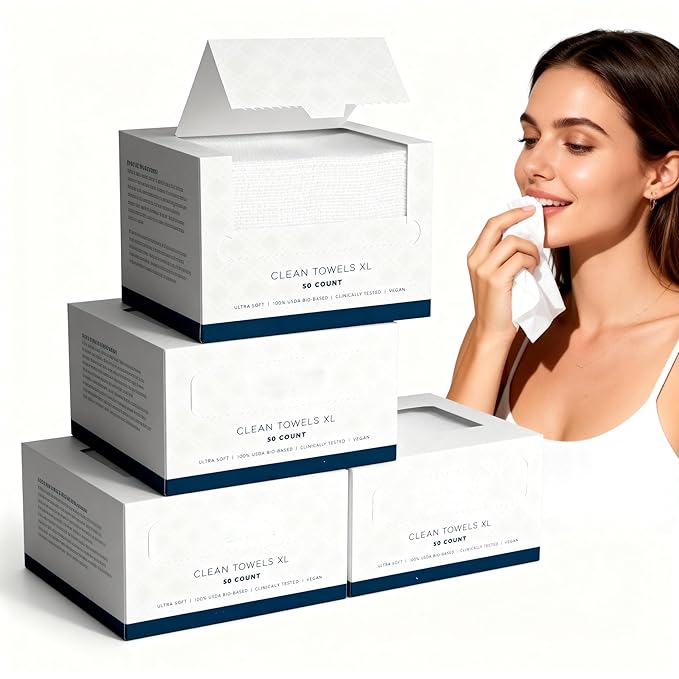 Face Towels,Disposable Face Towel, Facial Washcloth, Makeup Remover Dry Wipes,50 Ct,Clean Facial Towels for Sensitive Skin, (4, XL)