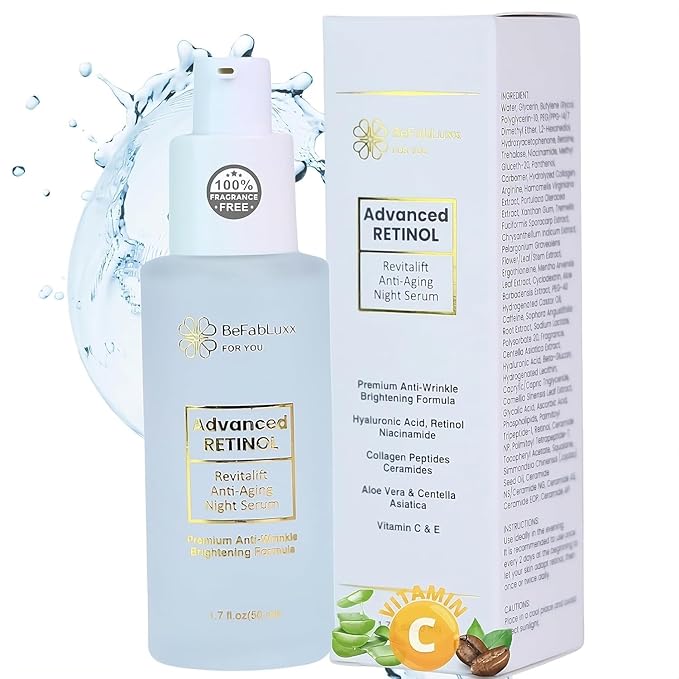 Retinol Night Serum Complex Anti-Aging Facial Serum Firms Face & Neck Hyaluronic Acid, Niacinamide, Collagen, C & E, Glycolic Acid, Squalane Deep Moisturizing Skin Care for Women 1.7 fl oz