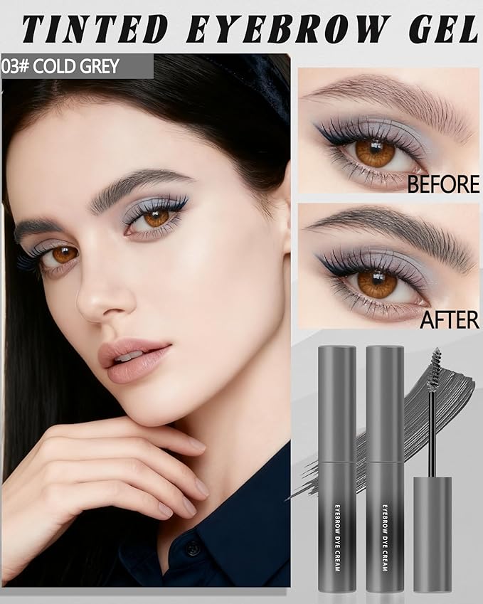 Cold Grey Tinted Eyebrow Gel, 2 Pcs Long Lasting Waterproof Eye Brow Tinting Kit, Smudgeproof Natural Eyebrow Mascara Glue, Ultra-Fine Brush Brow Filler Stain, Christmas Makeup Gift Set for Women-03