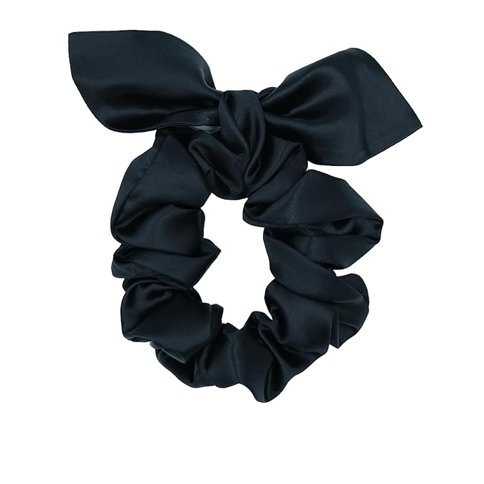 100% Mulberry Silk Scrunchies for Curly Hair, Thick Hair, and All Hair Types, 22 Momme 6A Grade, Girl Hair Ties, OEKO‑TEX Certified, Anti‑Frizz, Luxury Gift for Women, Cool Presents for Wife (Black)