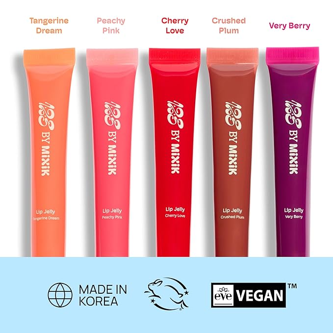 MIXIK 123 Lip Jelly, Sheer Glossy Lip Gloss with Vitamin 10 Complex & Nourishing Oils, Hydrating, Vegan, Cruelty-Free, Non-Sticky Jelly Lip Stain, 0.3 fl oz (9ml) (Peach Pink)
