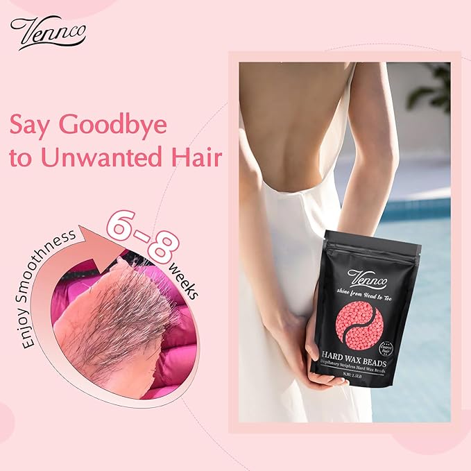 Vennco 2.5lb Pink Rose Hard Wax Beads for Hair Removal - Gentle Hard Wax for Face, Bikini, and Brazilian Areas - Wax Refill for Full Body Professional Home Waxing