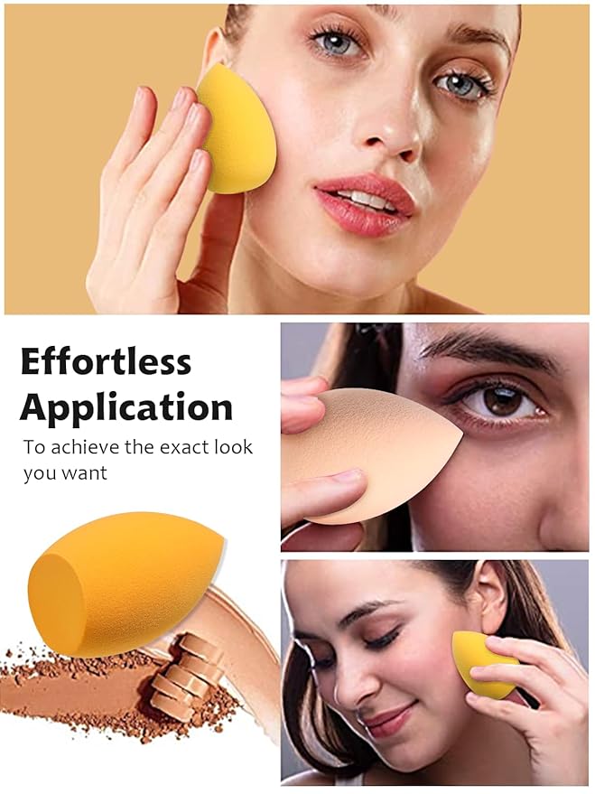 ABC Glow Beauty Blender Sponge Set – 8-Pack | Flawless Makeup Application | Latex-Free, Ultra-Soft, Reusable Makeup Sponges with Travel Case | For Liquid, Cream & Powder (Yellow)