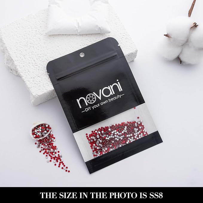 Novani 3000 Pieces Flatback Rhinestones Glass Round Gems Red Crystals for Nail Art DIY Crafts Clothes Shoes,SS8,2.3-2.5mm
