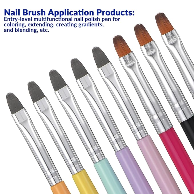 UV Gel Nail Brush, 8 PCS Poly Extension Gel Brush Nail Art Tips Builder Brushes Nails Painting Set French Tip Detail Remover Manicure Brushes Detail Nails Arts Brushs for Art Design