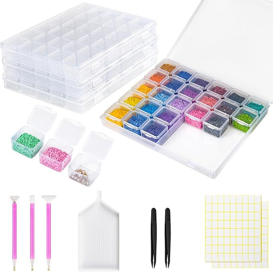 Cokapo 120-Grid Diamond Art Storage Containers, Portable Diamond Painting Storage Containers with Labels, Bead Organizer Box for Diamond Art Accessories, Bead Storage, DIY Craft, Jewelry, Nail