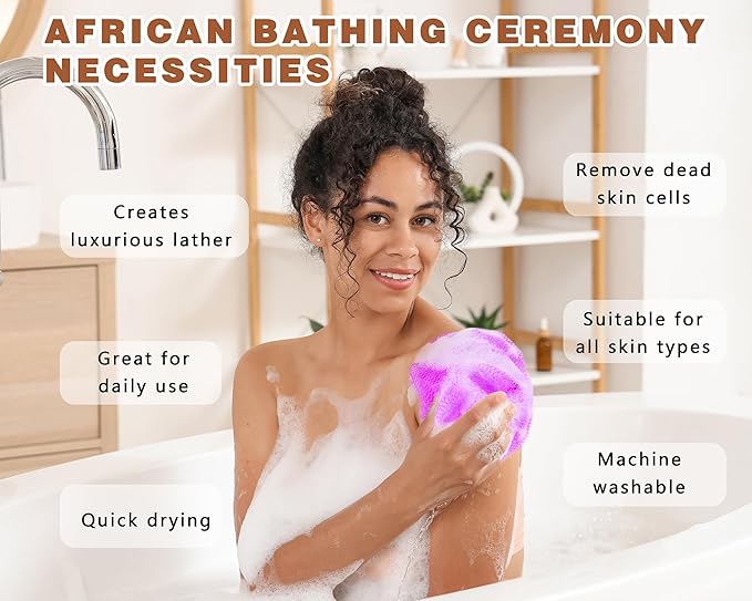 2 Pack African Net Sponge Exfoliating Scrubber Bath Sponge for Daily Use (Navy Blue+Indigo)