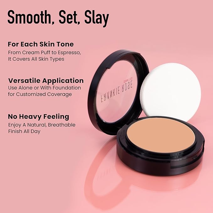 Frankie Rose Cosmetics Powder Foundation – Full Coverage Face Powder For Pores & Imperfections, Evens Out Skin Tone & Shine-Control | 58 Grams (Vintage)