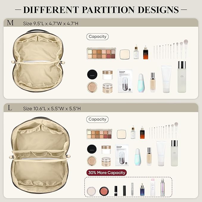 Travel Makeup Bag, Large Capacity Cosmetic Bags for Women, Waterproof Portable Pouch Open Flat Make up Organizer Bag with Dividers and Handle, Toiletry Bag for Essentials