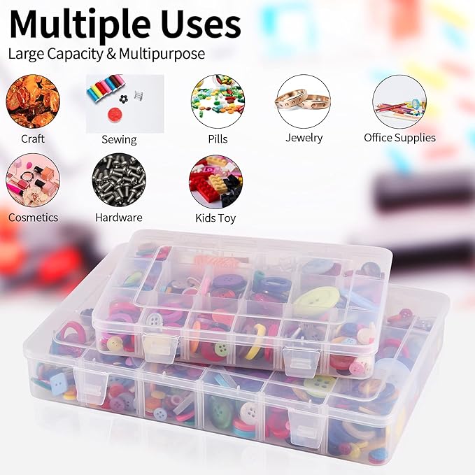 Exptolii 18 Grids Plastic Organizer Box with Dividers, Clear Compartment Container Storage for Washi Tapes Beads Crafts Jewelry Fishing Tackles, Size10.8 x 7.7 x 1.7 in