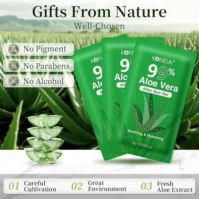 KONEUK 30 Pack Aloe Vera Gel for Face, Hair, Skin, Sunburn Relief, 99% Pure Aloe Vera Gel for After Sun Skin Care Relief, Bulk Aloe Gel Travel Size for All Skin Types