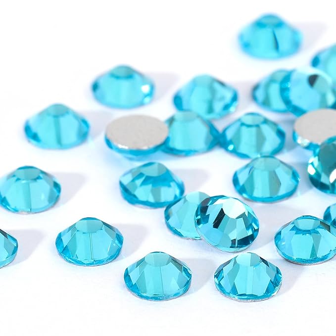 Novani Rhinestones 3000Pcs Flatback Crystal Round Loose Gemstones Glass Rhinestones for Crafts Makeup Nail Art Clothes Shoes DIY Decorations(SS6, 1.9-2.0mm,Aquamarine)