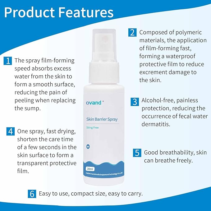 60ml Ostomy Skin Barrier Spray, No-Alcohol No-Sting Ostomy Care Skin Barrier Spray Colostomy Supplies Accessories