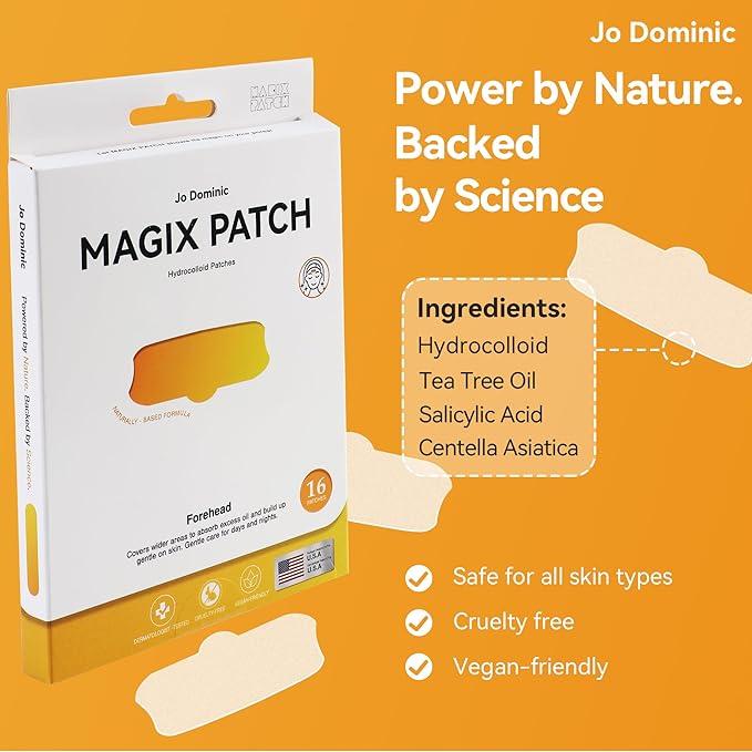 MAGIX PATCH Large Invisible Acne Patches by Jo Dominic – Hydrocolloid Big Forehead Pimple Patches/Zit Patches for Face – Absorbs Oil, Zits & Blemishes, Vegan-Friendly (16 Count)