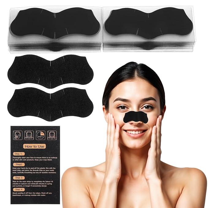 120PCS Blackhead Remover Pore Strip, Bamboo Charcoal Face Black Head Remover, Nose Deep Cleansing Nose Strips, Pore Cleansing Strips for Blackhead, Effective Control of Oily Skin Clogged Pore