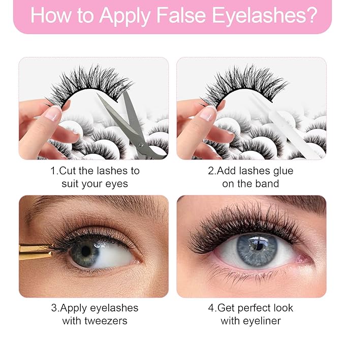 False Eyelashes 48 Pairs Faux Mink Lashes 14mm Wispy Lashes 3D Fluffy Cat Eye Lashes Pack Bulk Wholesale Strip Lashes(style 48-034)