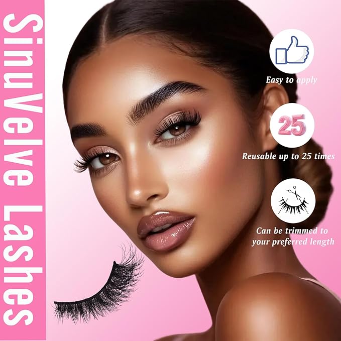 SinuVelve Full Wispy Lashes 5D Extra Volume Cat Eye Fake Mink Lashes 14mm D Curve Lash Strips Eye Lash Reusable 25 Times Easy For Beginner Eyelashes With Soft Thin Band By Hiklasy
