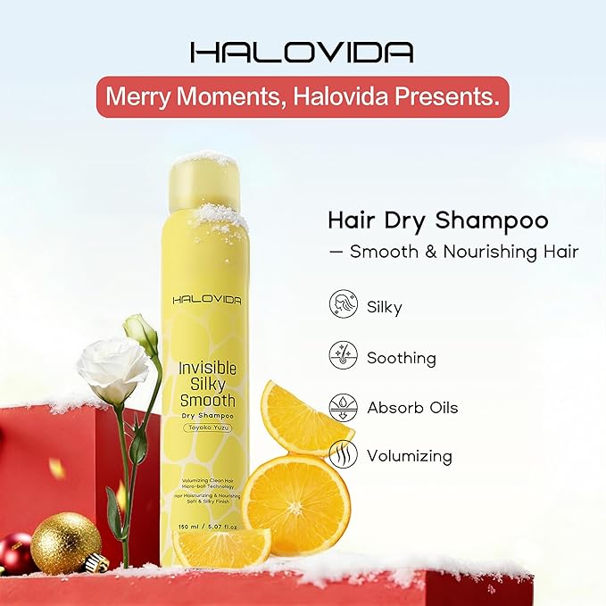 HALOVIDA Dry Shampoo for Women, Invisible Dry Shampoo Spray (Silky) for All Hair Leaves No White Residue, Absorb Oils, Volumizing & Refresh Hair for 72 Hours, 5.07 Fl Oz (Yuzu)