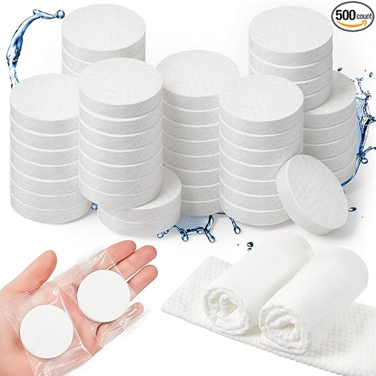Tellingyou Larger Compressed Towel Bulk 14 x 10'' Thicker Disposable Face Washcloths, Portable Coin Tissues Cotton Wipe Tablets Travel Size Individual Wrap for Travel Homeless Hand Clean
