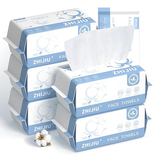Disposable Face Towels 600 Count, Ultra Soft & Thick Facial Towels for Sensitive Skin, Biodegradable & Lint-Free Makeup Remover Dry Wipes, Multi-Purpose Cleansing Towelettes for Face Wipes
